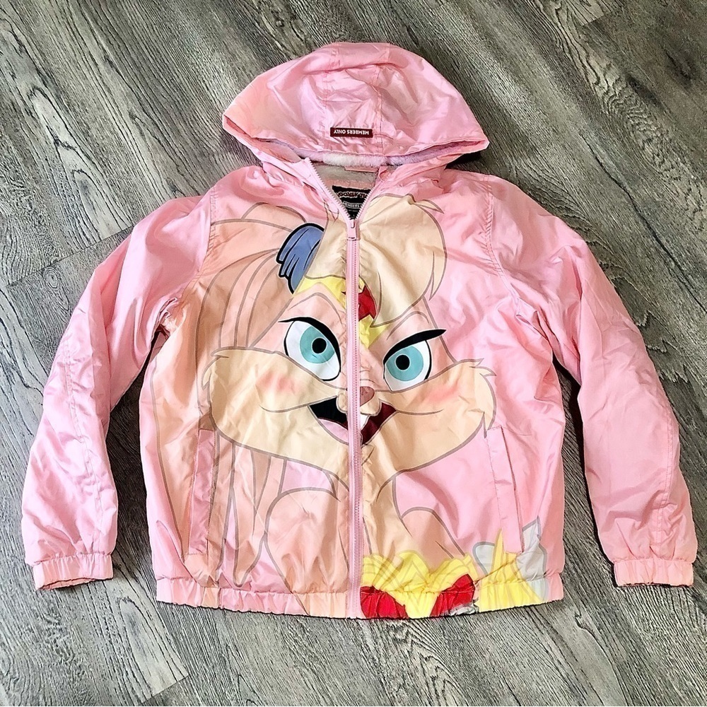 Members Only Space Jam Looney Tunes Jacket Lola Women’s Large Fur Lining Hooded.